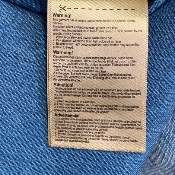 S Blue Chambray Distressed Short Sleeve One Pocket Drop Waist Dress - Picture 7 of 8